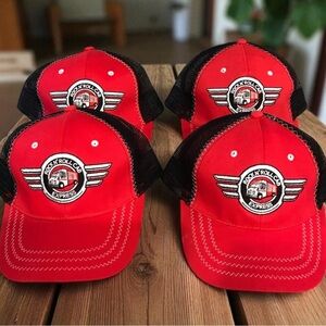 4 New Snap on Tools Rock & Roll Cab Express Red Black Trucker Hat Cap‎ Topstitch